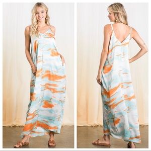Boho Chic Tye Dye Print Side Pockets Maxi Dress